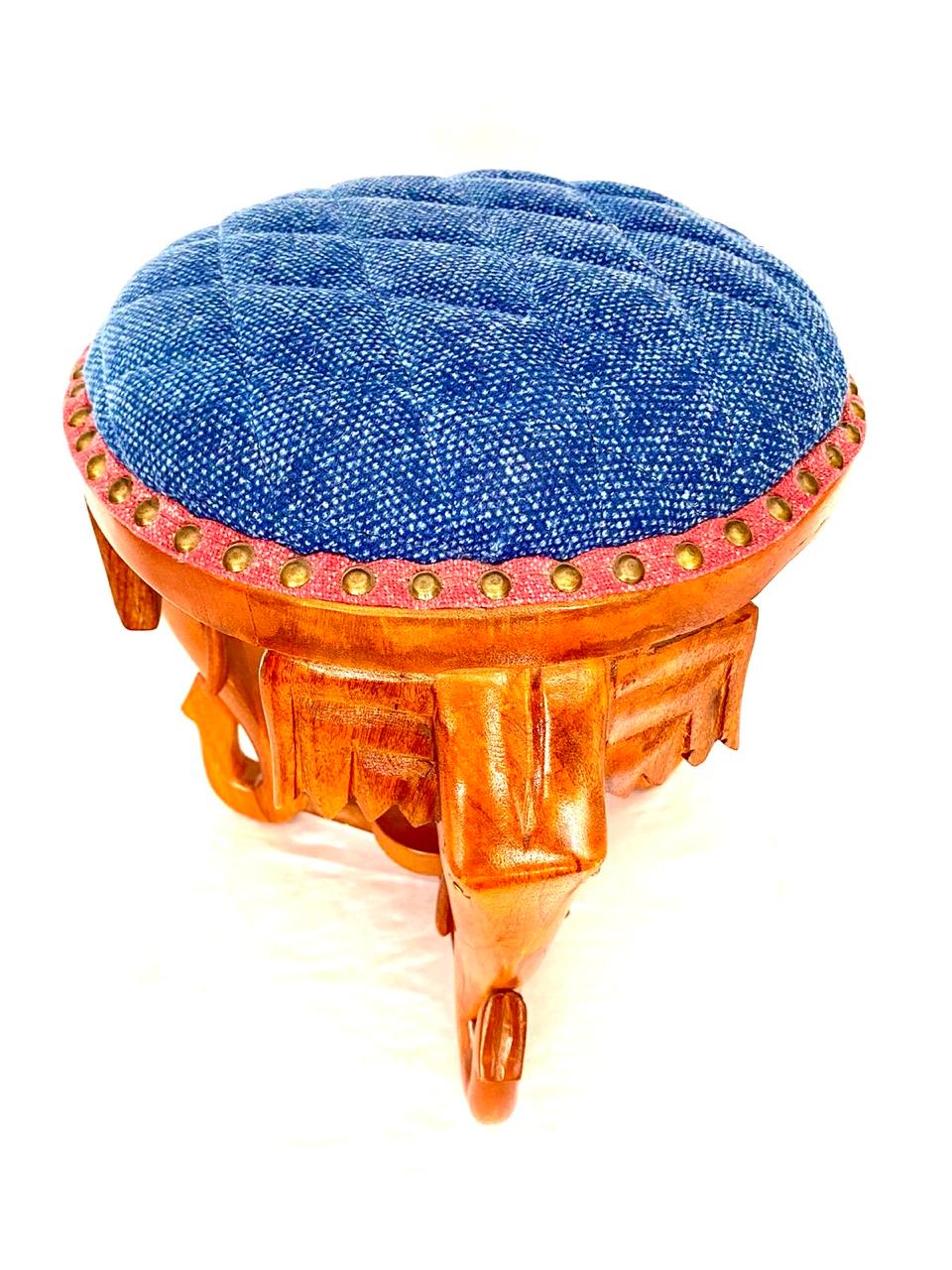 Furniture Wooden Stool Heavy Duty Sitting With Cushion Handmade By Tamrapatra