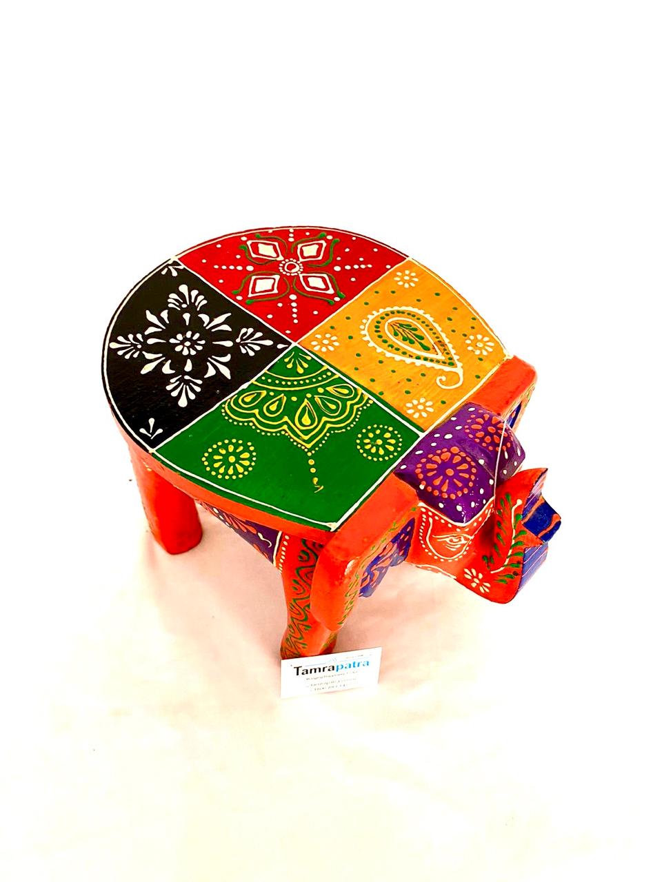 Multicolor Traditional Elephant Stool For Decoration & Sitting From Tamrapatra