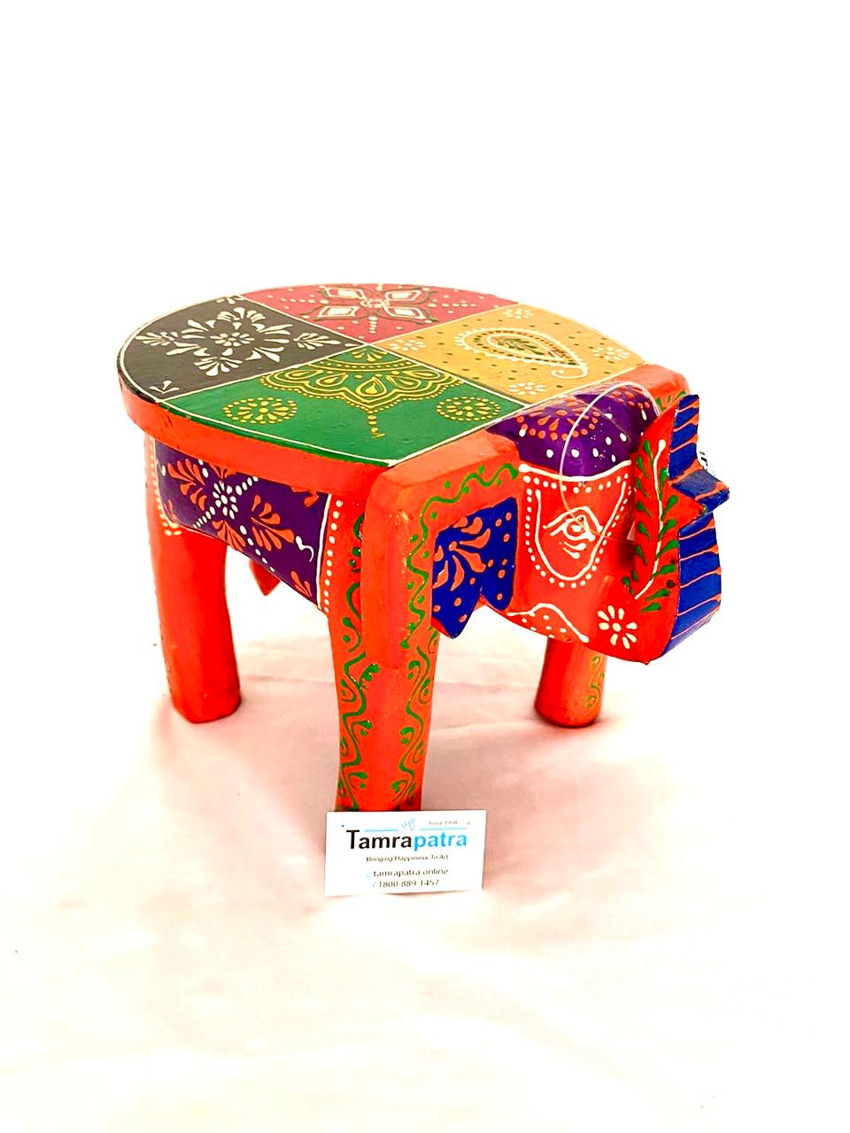 Multicolor Traditional Elephant Stool For Decoration & Sitting From Tamrapatra