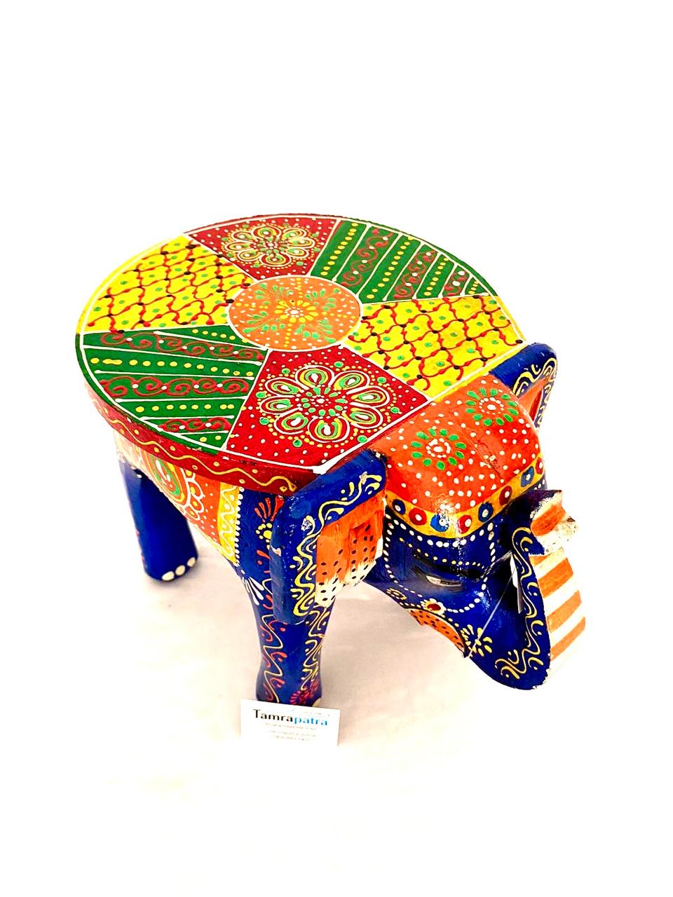 Multicolor Traditional Elephant Stool For Decoration & Sitting From Tamrapatra