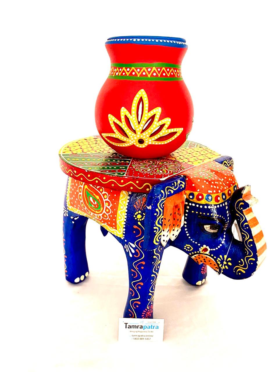 Multicolor Traditional Elephant Stool For Decoration & Sitting From Tamrapatra