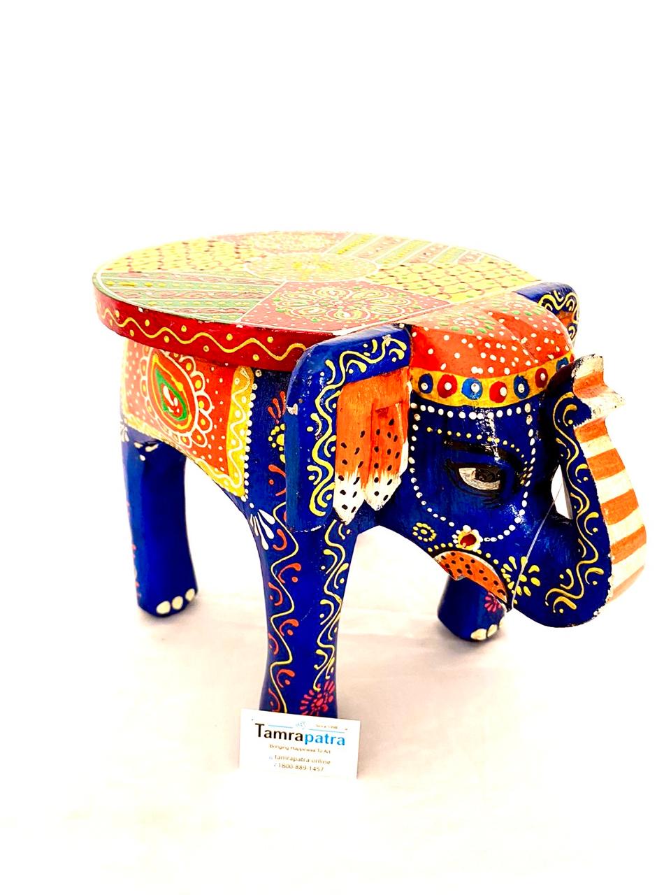 Multicolor Traditional Elephant Stool For Decoration & Sitting From Tamrapatra