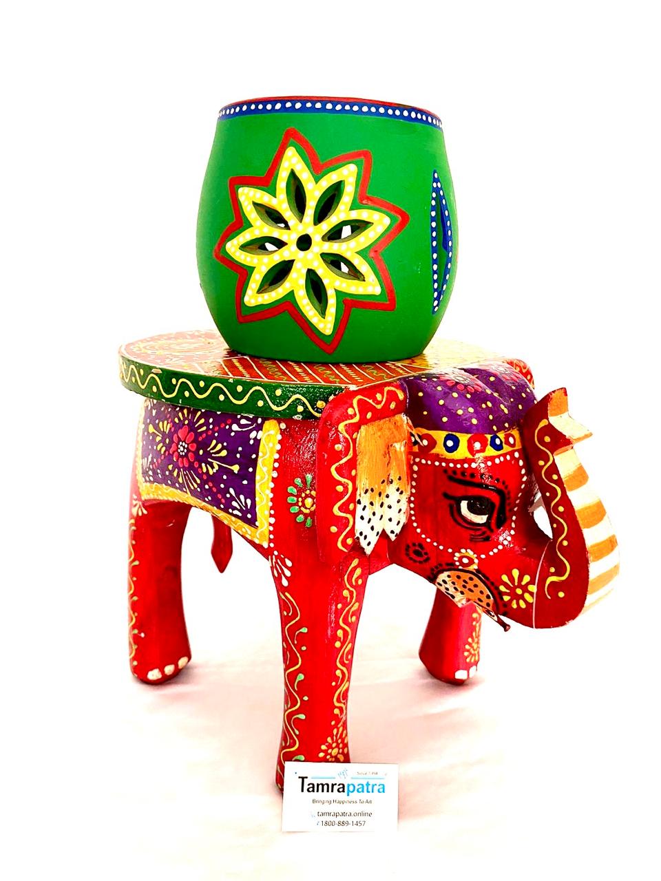 Multicolor Traditional Elephant Stool For Decoration & Sitting From Tamrapatra