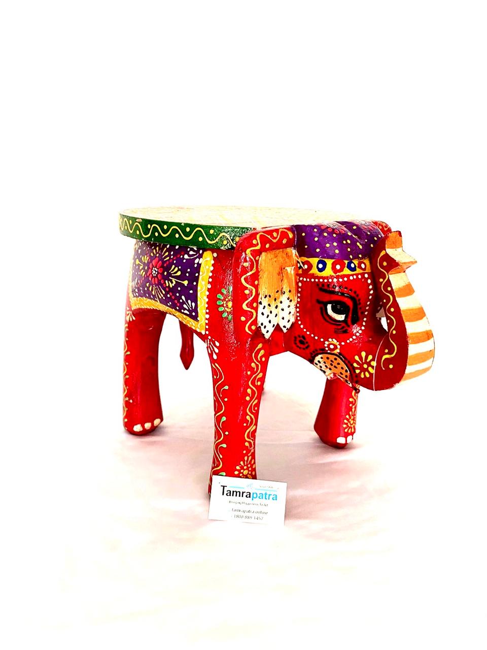 Multicolor Traditional Elephant Stool For Decoration & Sitting From Tamrapatra