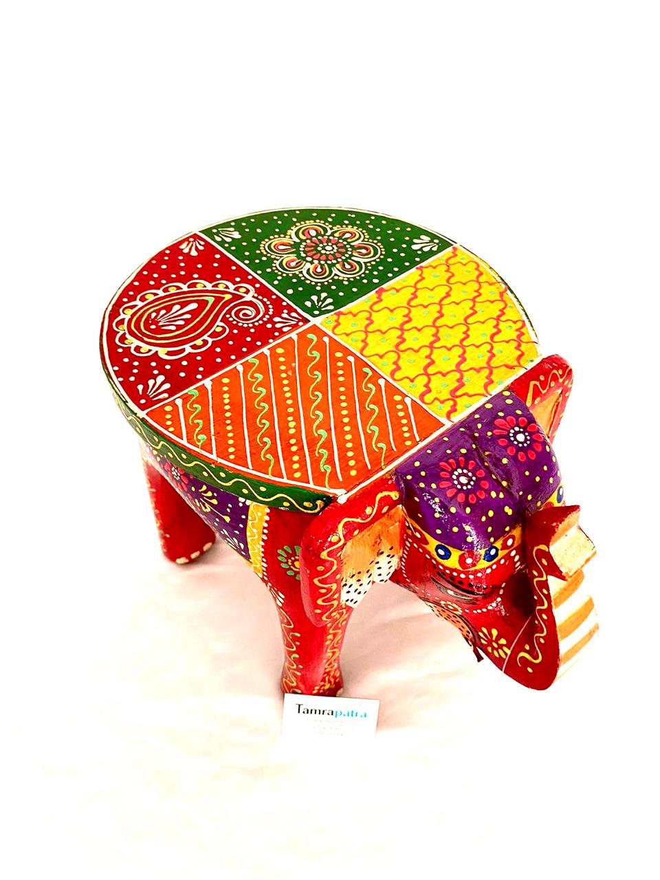 Multicolor Traditional Elephant Stool For Decoration & Sitting From Tamrapatra
