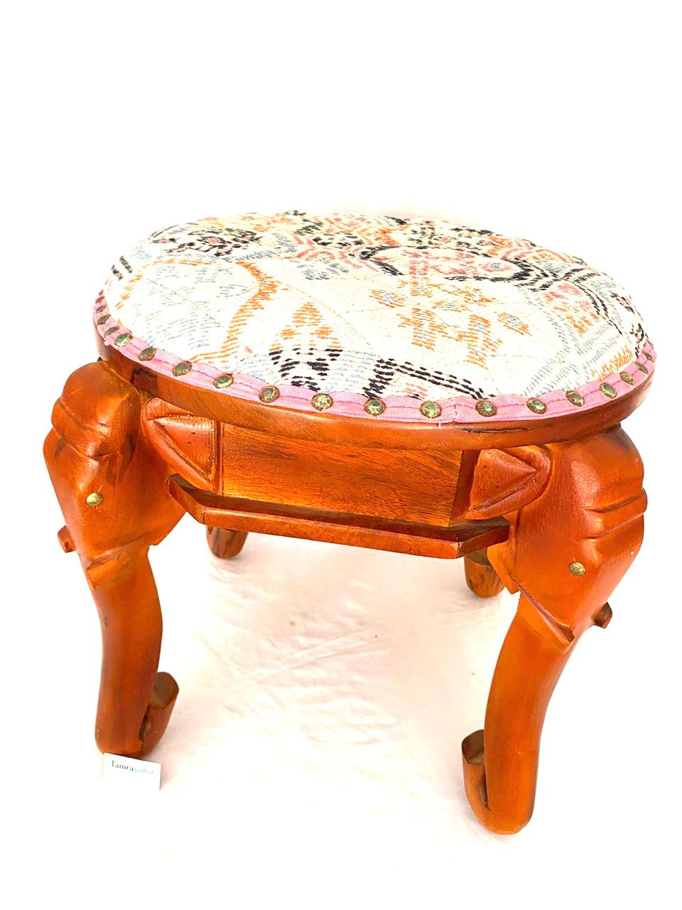 Furniture Wooden Stool Heavy Duty Sitting With Cushion Handmade By Tamrapatra