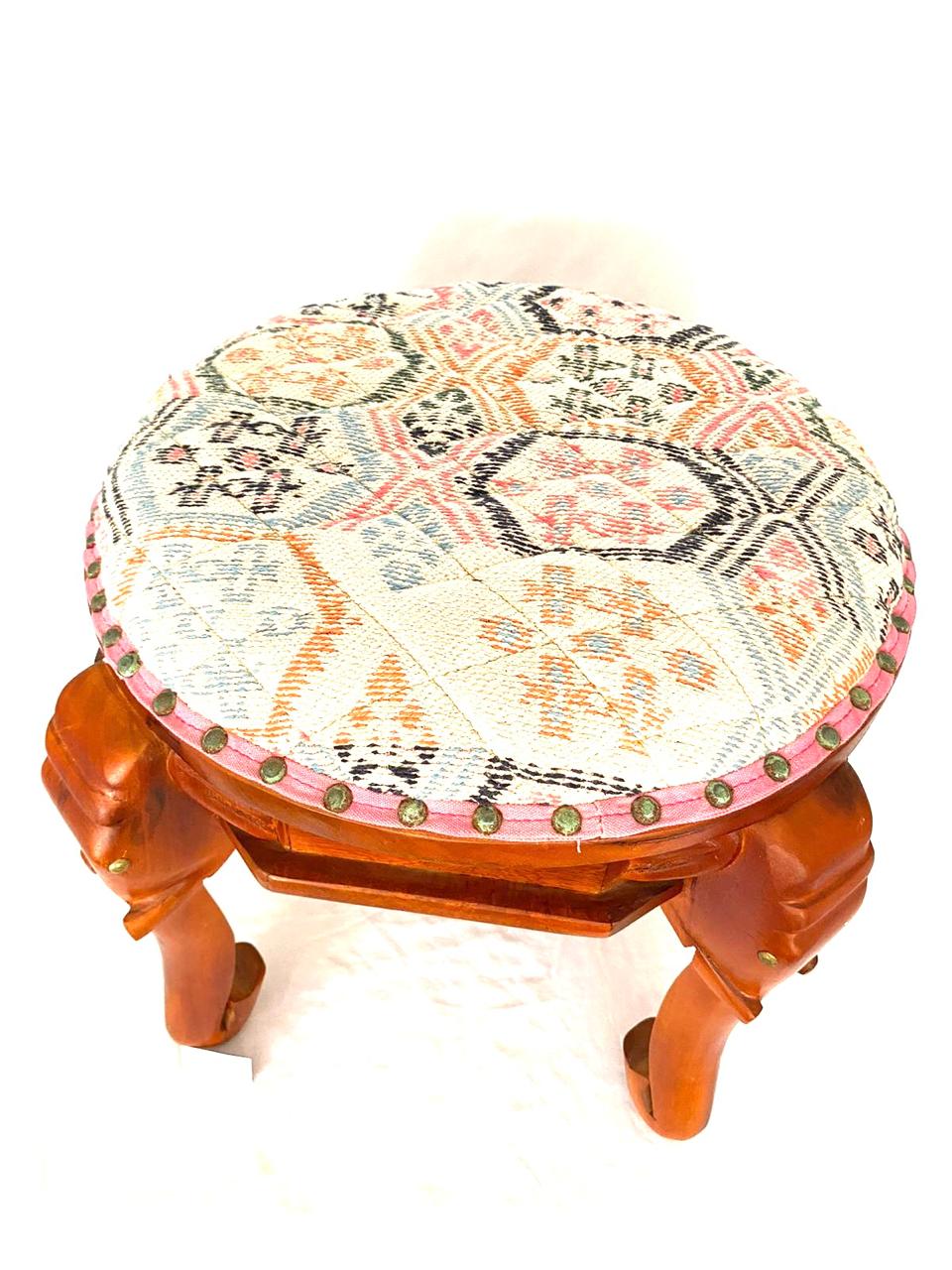 Furniture Wooden Stool Heavy Duty Sitting With Cushion Handmade By Tamrapatra