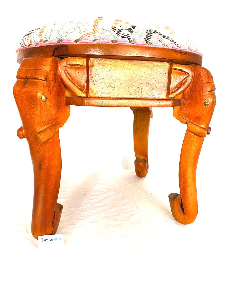 Furniture Wooden Stool Heavy Duty Sitting With Cushion Handmade By Tamrapatra