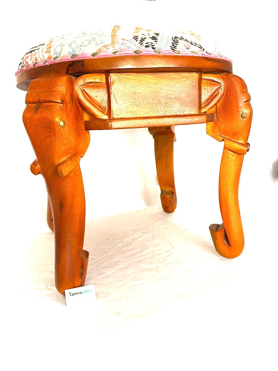 Furniture Wooden Stool Heavy Duty Sitting With Cushion Handmade By Tamrapatra