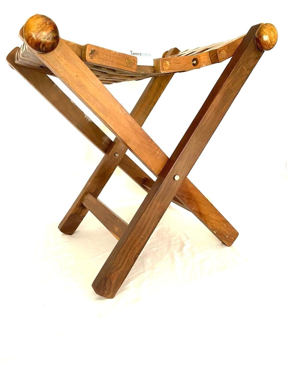 Foldable Stool For Sitting Furniture Handcrafted Wooden Craftsmanship By Tamrapatra