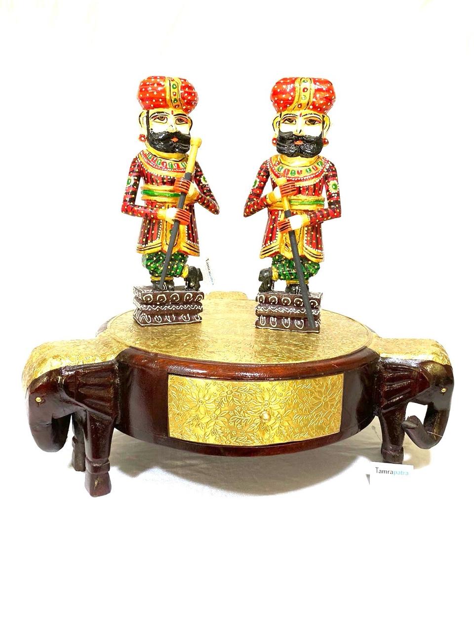 3 Elephant Wooden Brass Stool With Drawer Vintage Collection From Tamrapatra