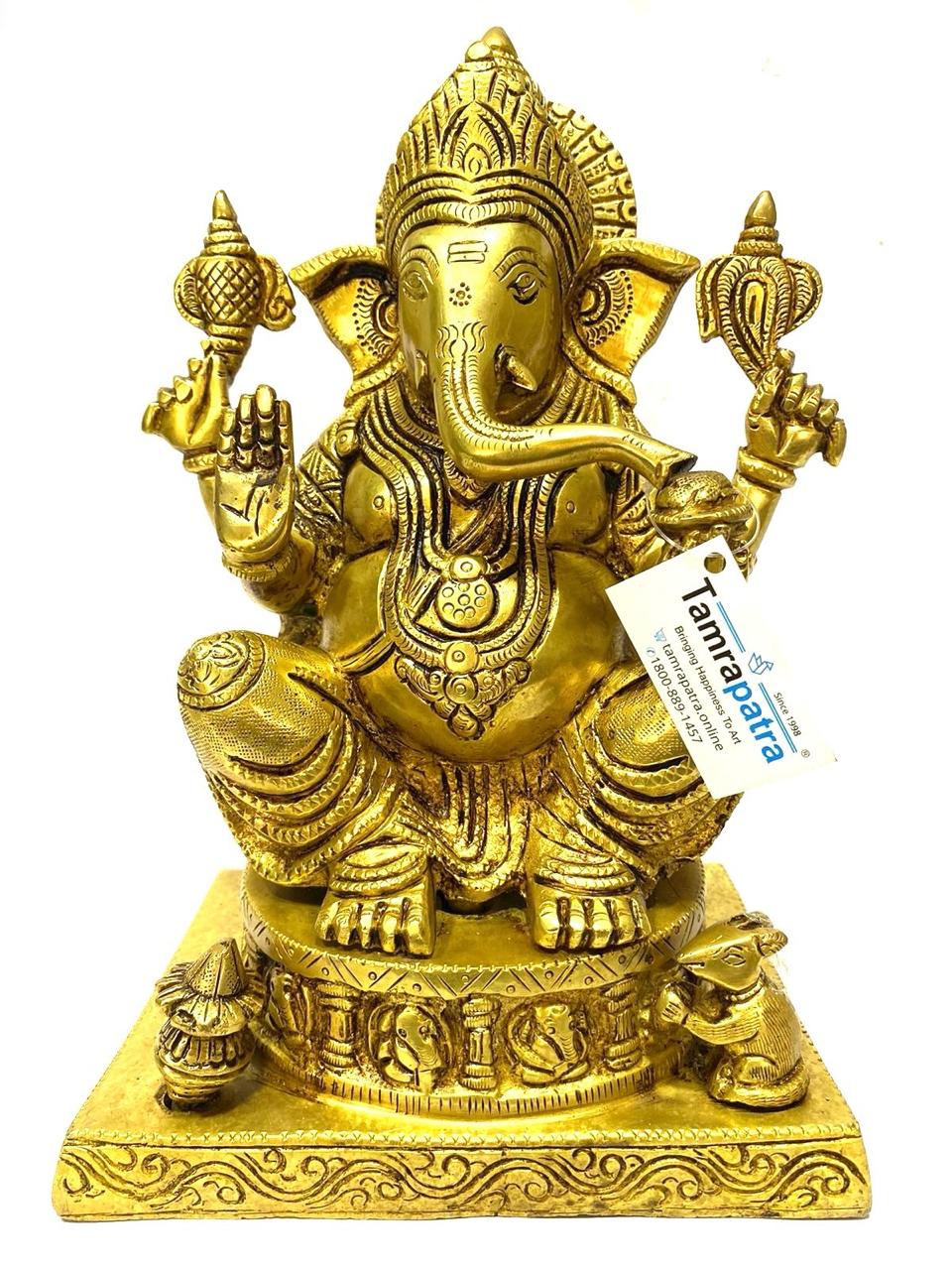 Magnificent Brass Ganesha Idol Indian Craftsmanship Décor By Tamrapatra