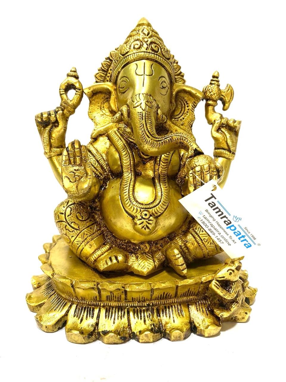 Brass Lord Ganesha Hand Carved "Hindu God Of Beginnings" By Tamrapatra