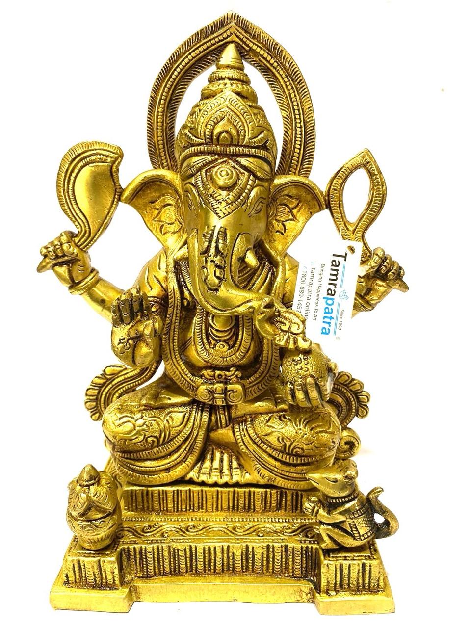 Excellent Quality Brass Handmade Lord Ganesh With Rat Collectible By Tamrapatra