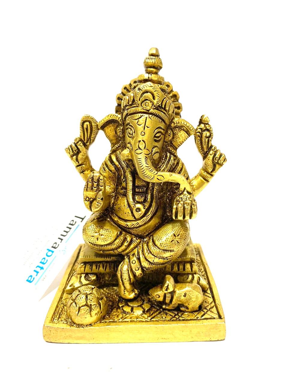 Eccentric Design Available In Lord Ganesh On Rat Super Fine Brass Idols Tamrapatra