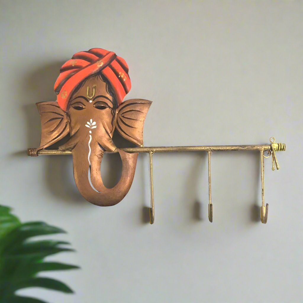 Ganesha Key Holder Wall Decor Utility Made of Iron Handicrafts Tamrapatra