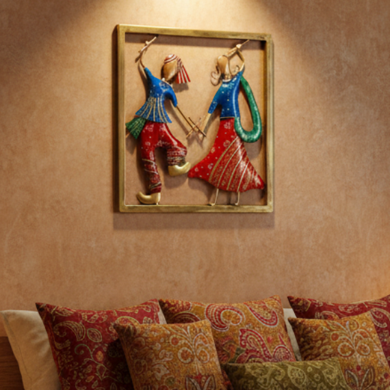 Garba Frame Couples Dancing Metal Wall Frame Gujarat's Pride By Tamrapatra - Tamrapatra
