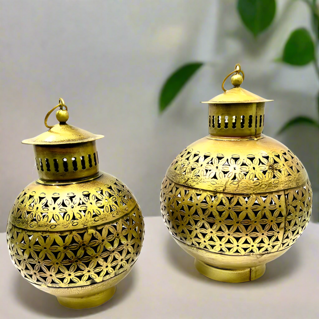 Hanging Lantern Round Design Metal Handicrafts Festival Décor By Tamrapatra