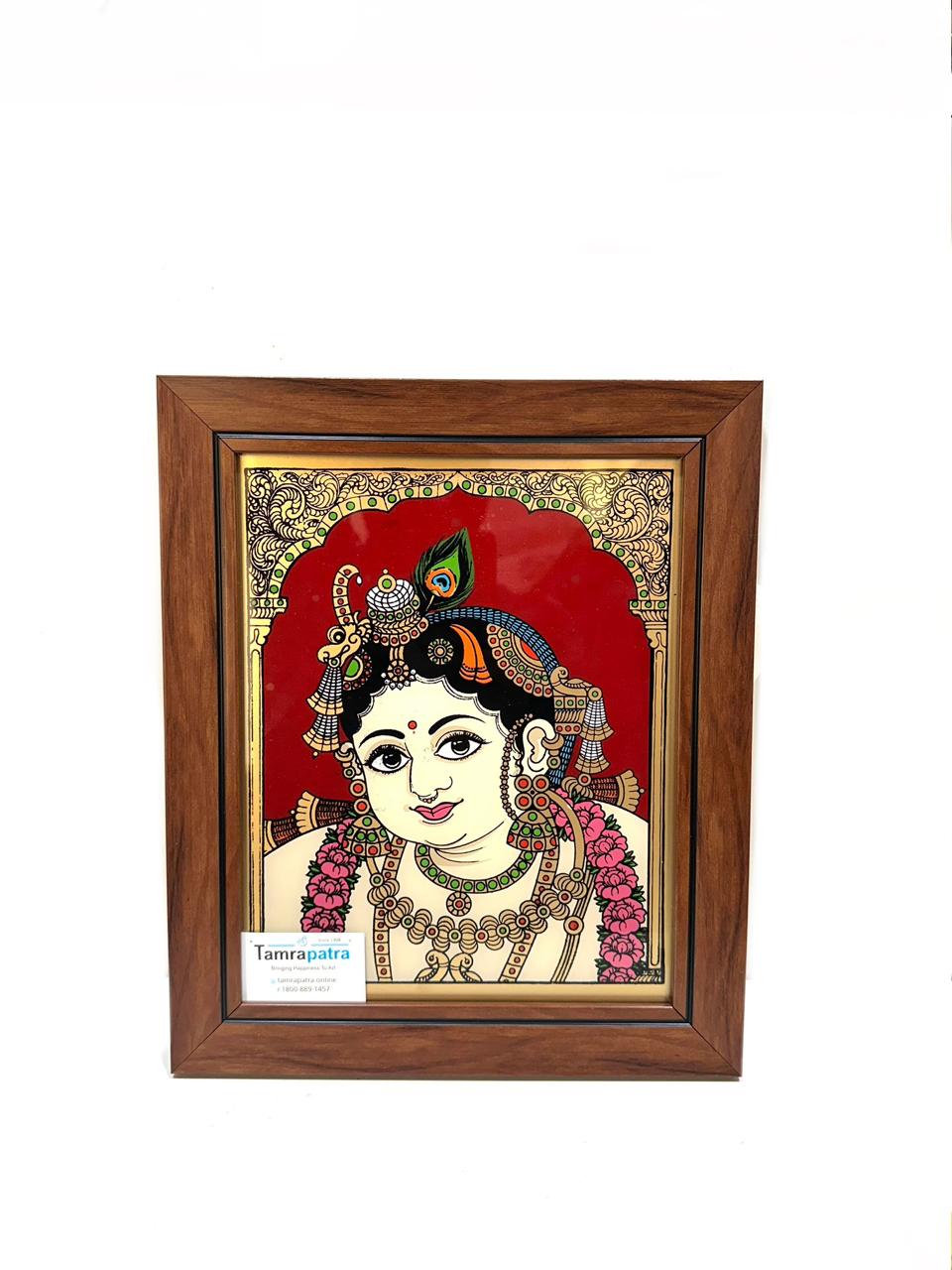 Traditional Tanjore Paintings In Reverse Glass Royal Nandi Kamdhenu From Tamrapatra