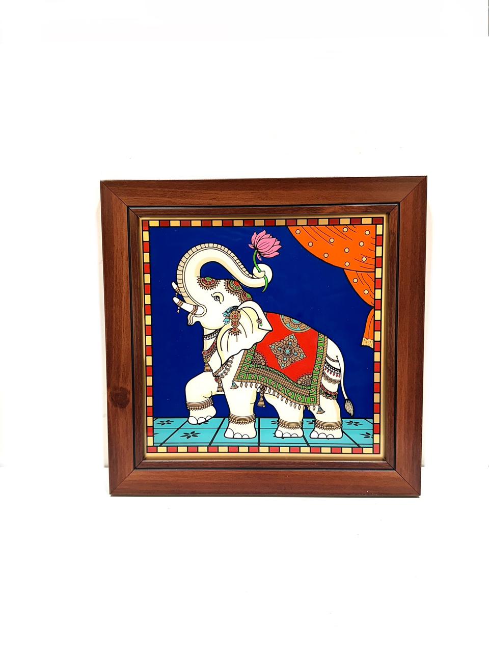 Paintings On Reverse Glass Tanjore Tales Elephant Cow Design On Wall Frame Tamrapatra