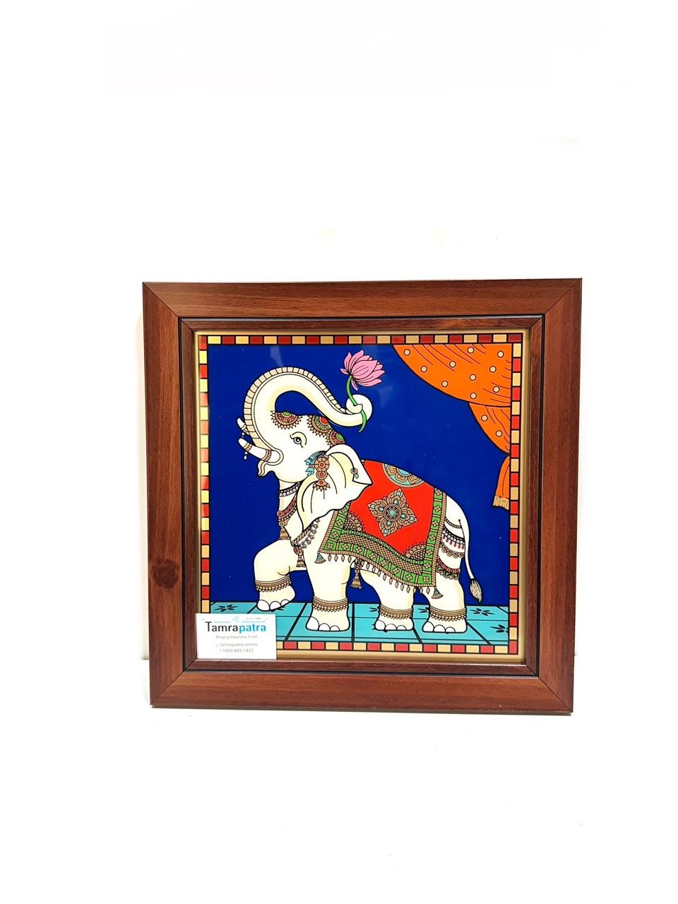 Paintings On Reverse Glass Tanjore Tales Elephant Cow Design On Wall Frame Tamrapatra