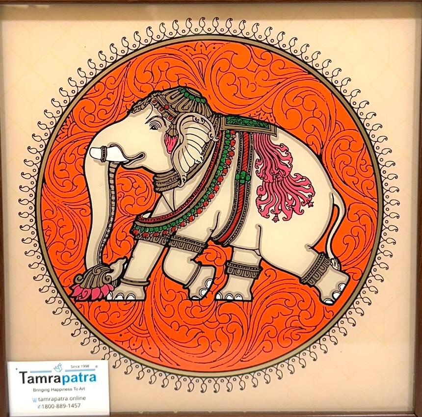 Paintings On Reverse Glass Tanjore Tales Elephant Cow Design On Wall Frame Tamrapatra