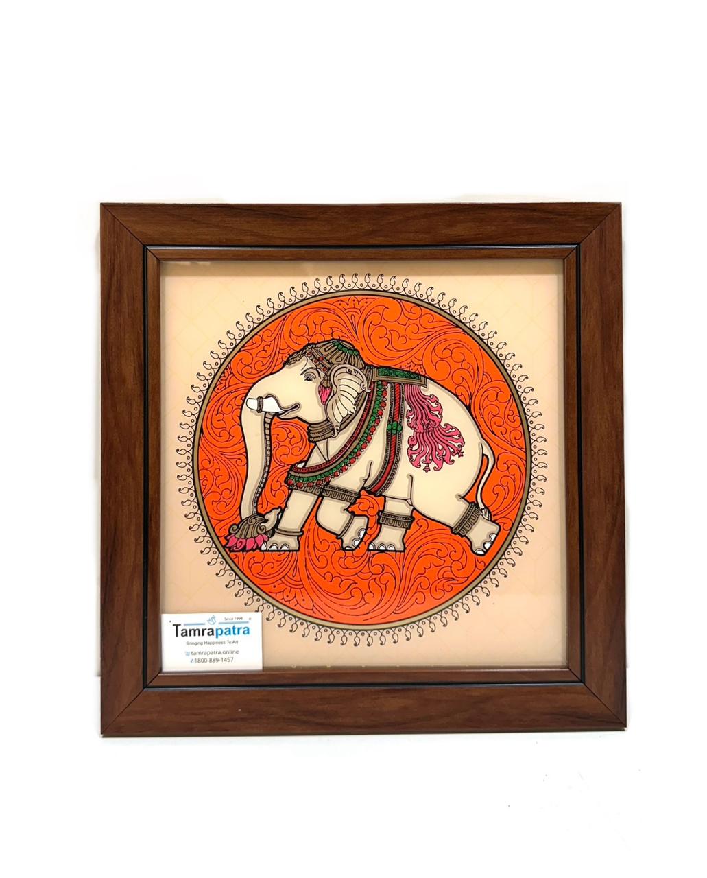 Paintings On Reverse Glass Tanjore Tales Elephant Cow Design On Wall Frame Tamrapatra