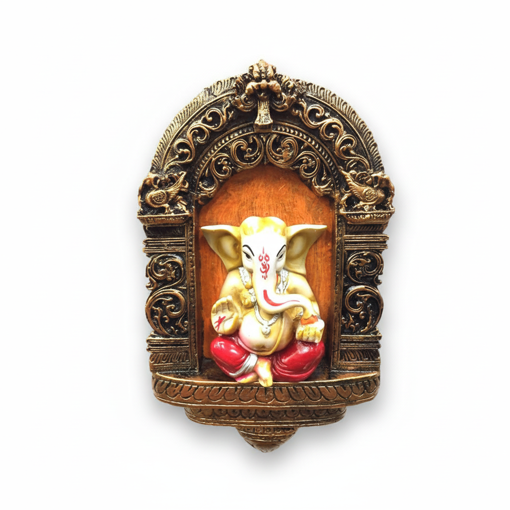 Hand Painted Jharokha Style Ganesha Religious Wall Art Resin By Tamrapatra - Tamrapatra