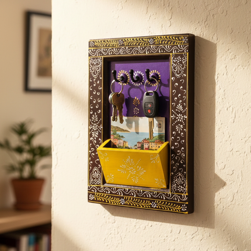 Handcrafted Traditional Painted Wooden Key Letters & Mobile Holder By Tamrapatra - Tamrapatra