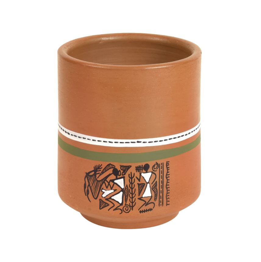 Kulhads With Warli Art Work Glass To Serve Beverages Traditional Way By Tamrapatra