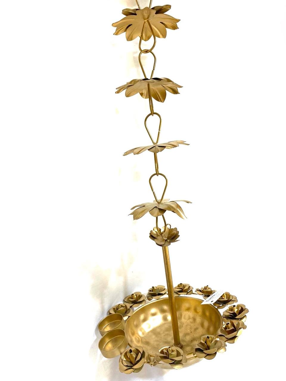 Hanging Rose Urli With Tea Light Holder Handcrafted Metal Home Décor Tamrapatra