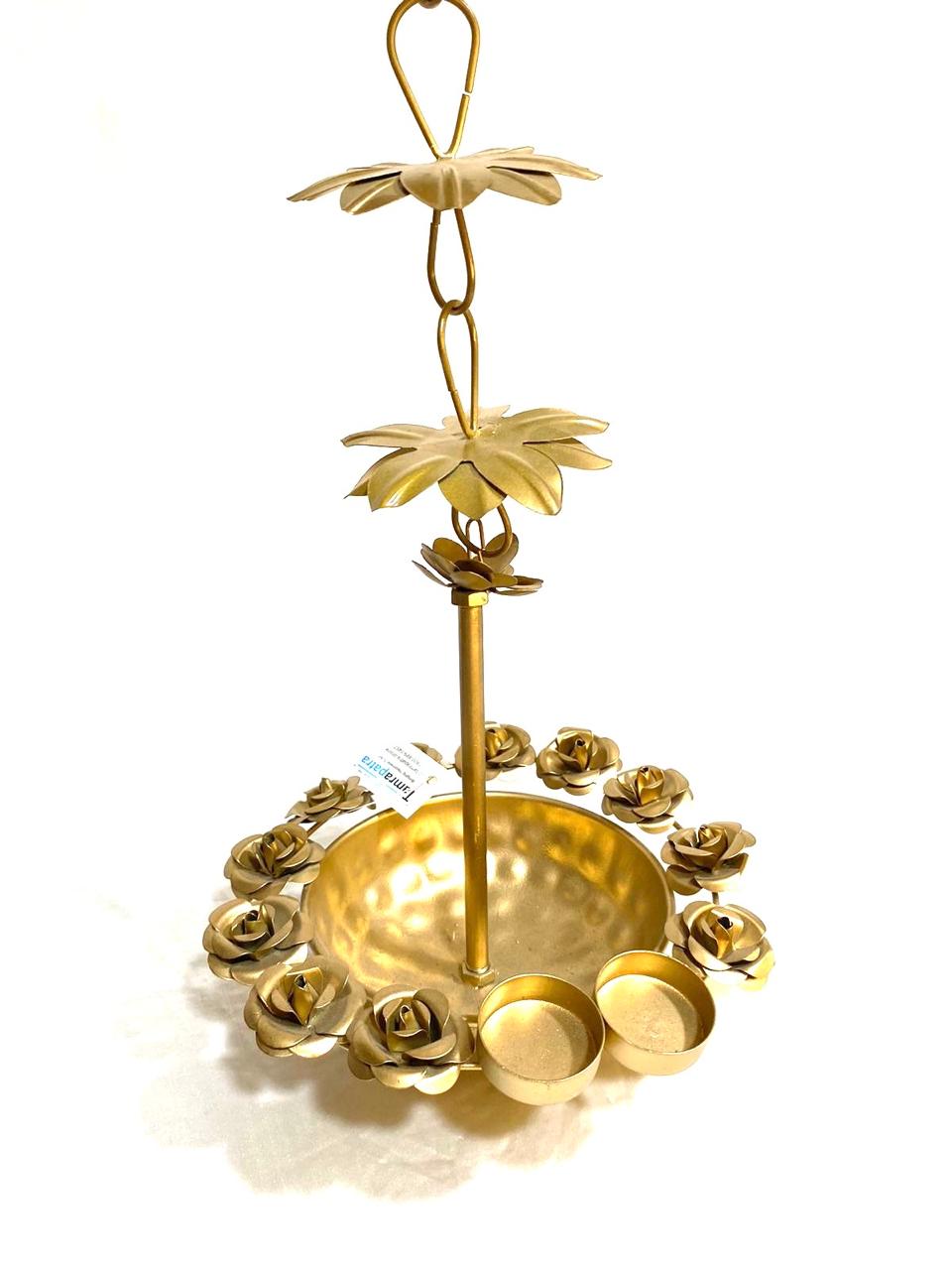 Hanging Rose Urli With Tea Light Holder Handcrafted Metal Home Décor Tamrapatra