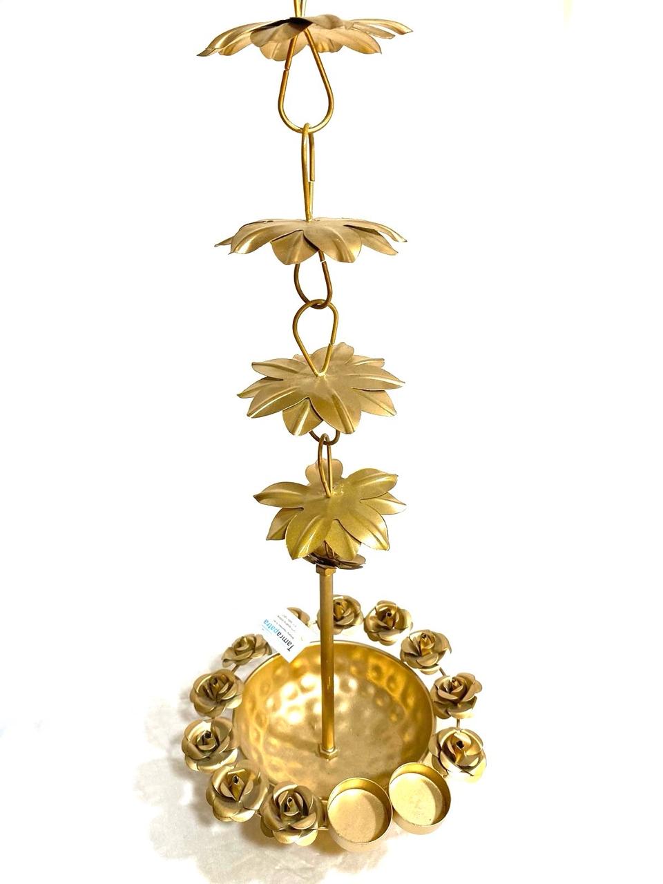 Hanging Rose Urli With Tea Light Holder Handcrafted Metal Home Décor Tamrapatra