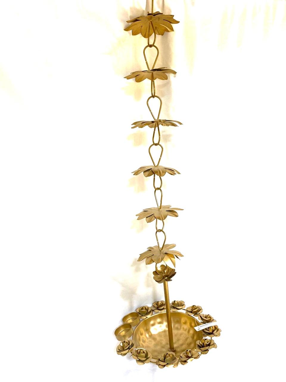 Hanging Rose Urli With Tea Light Holder Handcrafted Metal Home Décor Tamrapatra