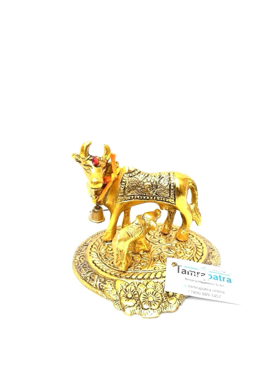 Mother Cow & Child On Stand Metal Artwork Exclusive Collection At Tamrapatra