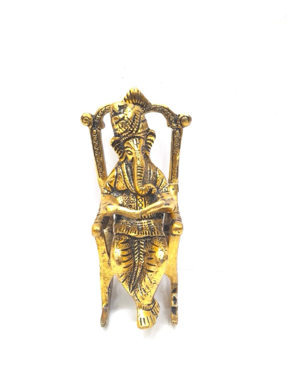 Metal Ganesha On Rocking Chair Religious Artware Exclusive Collection By Tamrpatra