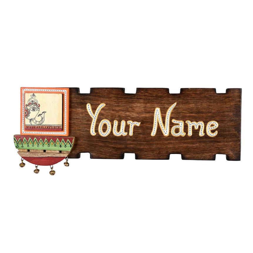 Wooden Name Plate Motifs Hand Painted Styled With Ghungroo Now By Tamrapatra