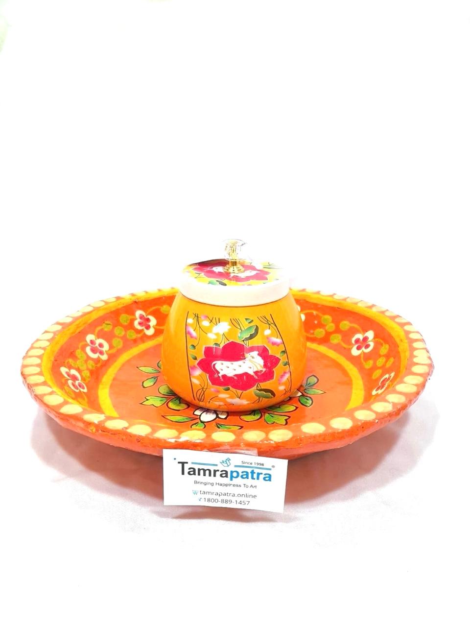 Platter Leaf Floral Orange Paper Mache Exclusive Décor Various Size By Tamrapatra