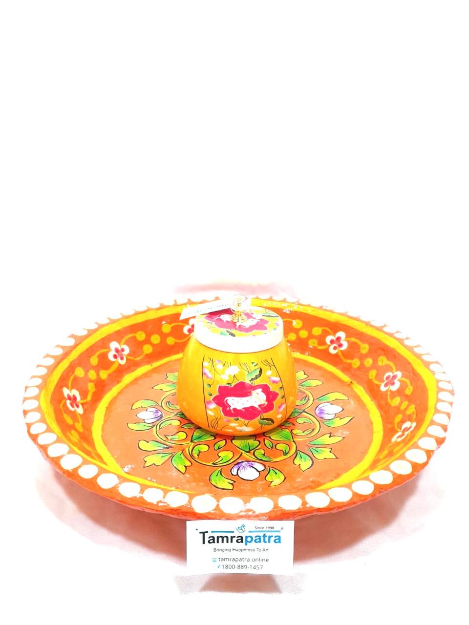 Platter Leaf Floral Orange Paper Mache Exclusive Décor Various Size By Tamrapatra