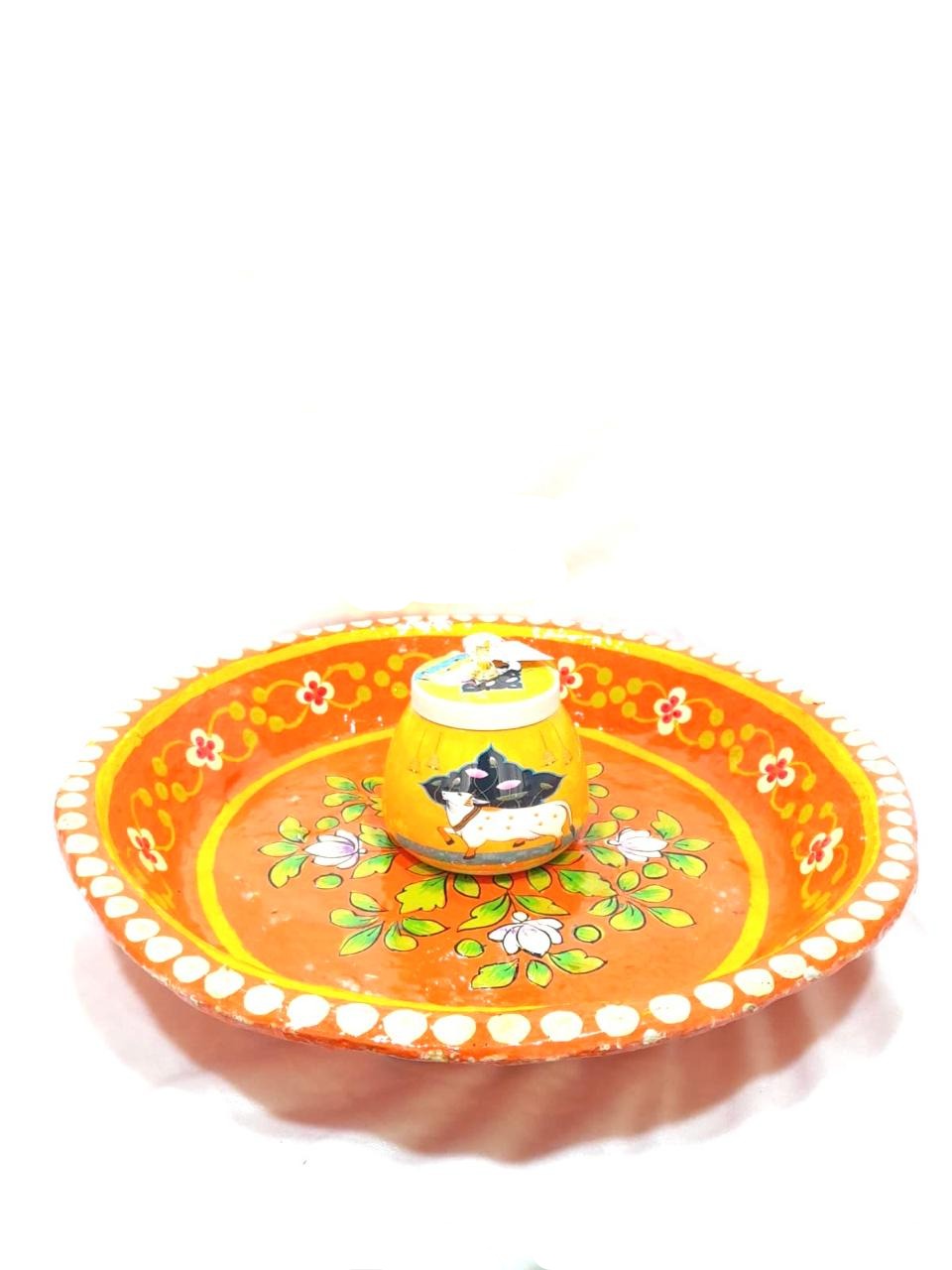 Platter Leaf Floral Orange Paper Mache Exclusive Décor Various Size By Tamrapatra