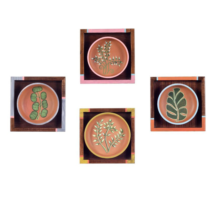 Artistic Clay Painted Wall Art With Frame Vibrant Shades Set Of 4 Tamrapatra