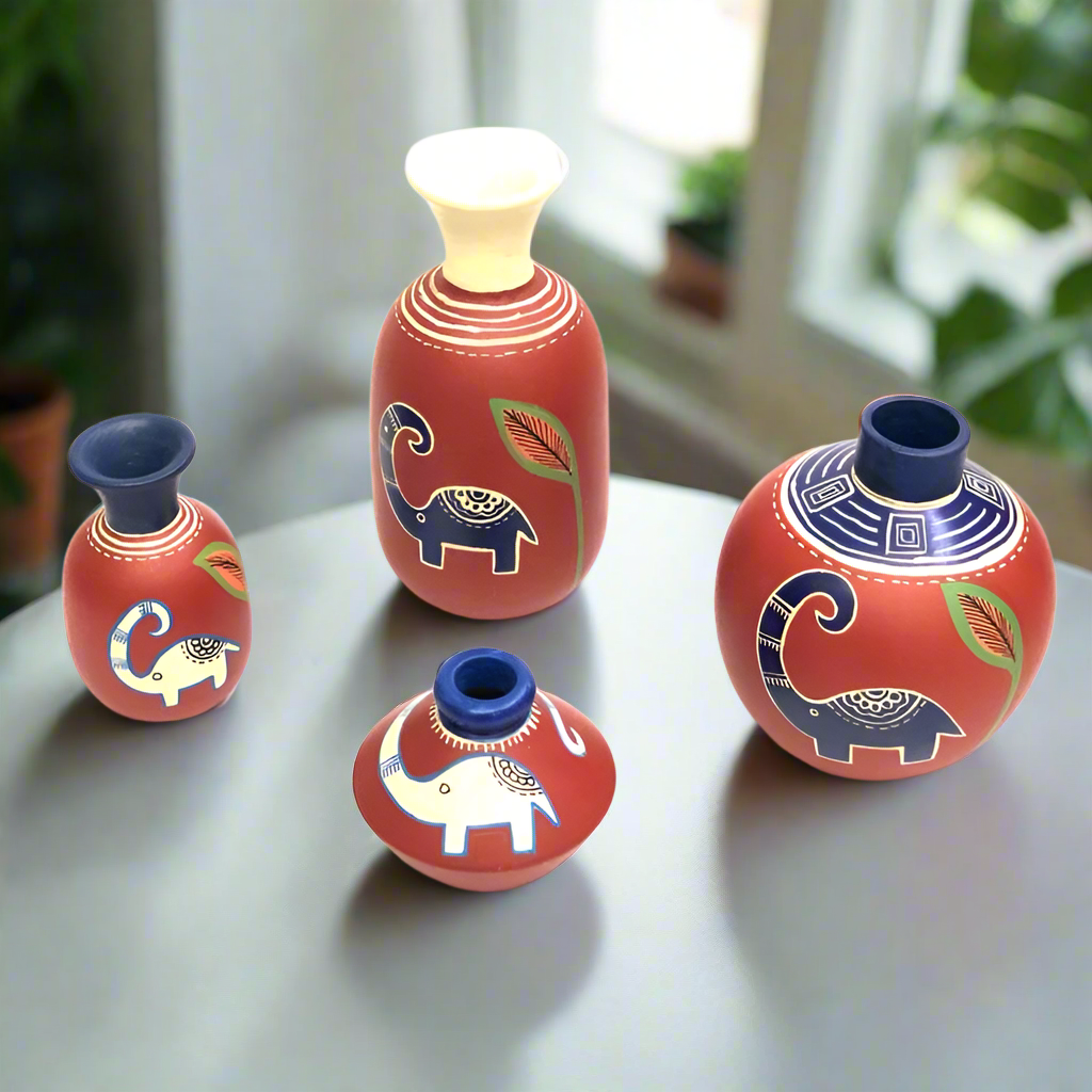 Classic Collection Of Terracotta Pottery In Shades Of Red Elephant By Tamrapatra