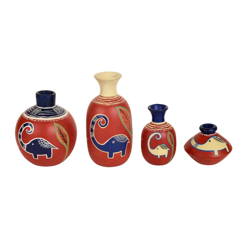 Classic Collection Of Terracotta Pottery In Shades Of Red Elephant By Tamrapatra