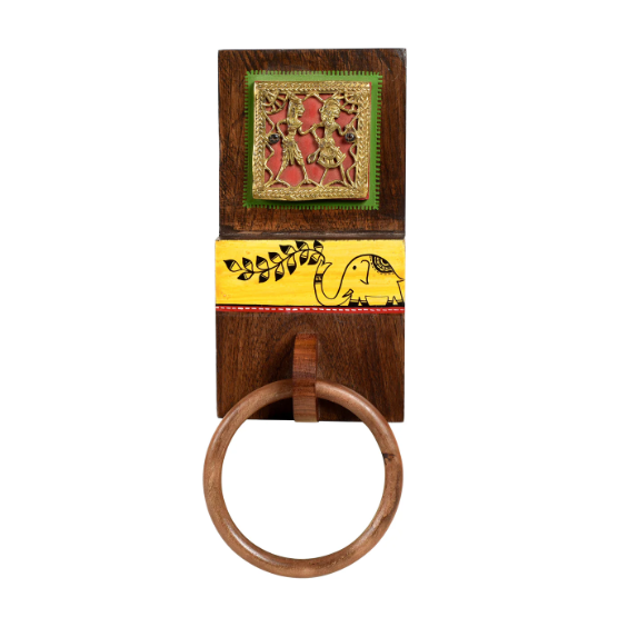 Dhokra Art& Hand Painted Wooden Wall Napkin Towel Holder Utility By Tamrapatra