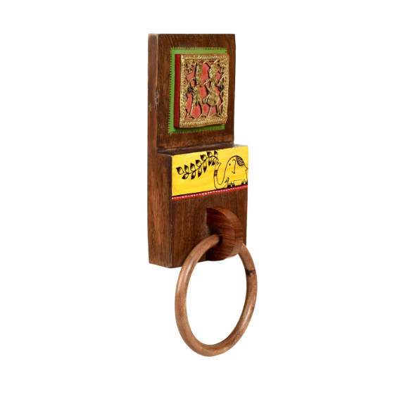 Dhokra Art& Hand Painted Wooden Wall Napkin Towel Holder Utility By Tamrapatra