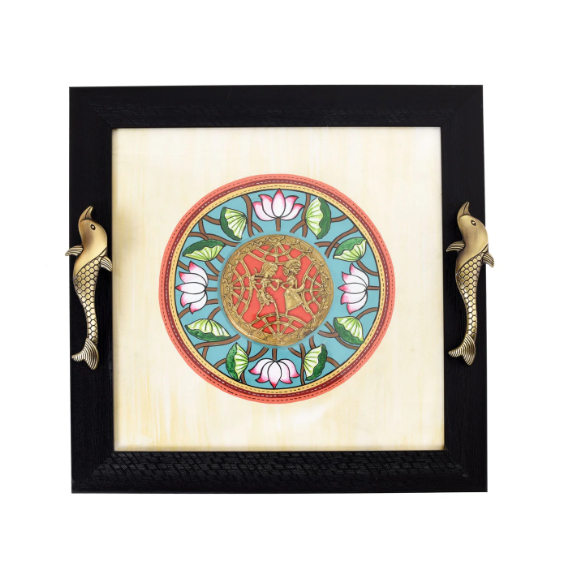 Dhokra Art Wooden Tray With Unique Fish Handles Handcrafted In India Tamrapatra - Tamrapatra