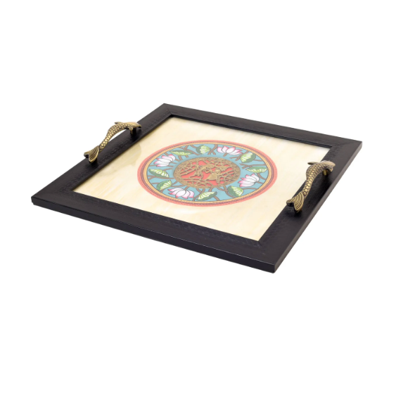 Dhokra Art Wooden Tray With Unique Fish Handles Handcrafted In India Tamrapatra - Tamrapatra