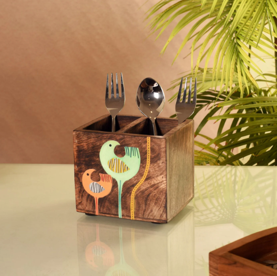 Exclusive Cutlery Holder Ethnic Hand Painted Birds Cool Designs By Tamrapatra