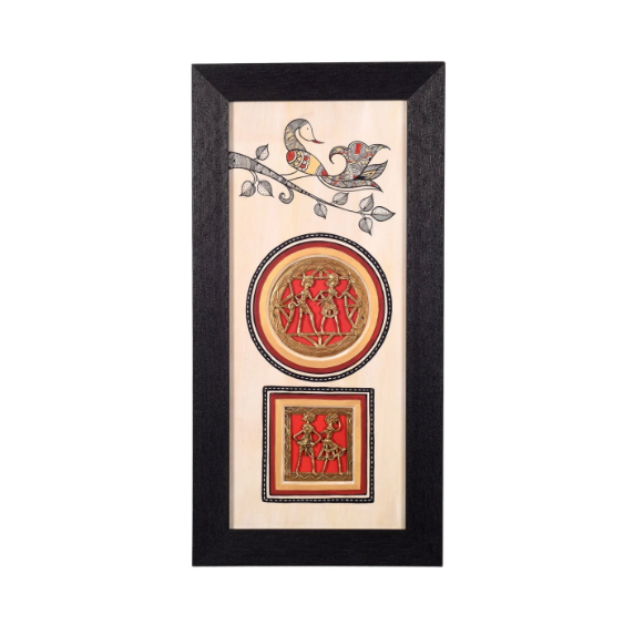 Traditional Art Hand Painted Double 2 Dhokra Figure Wall Art Exclusive By Tamrapatra