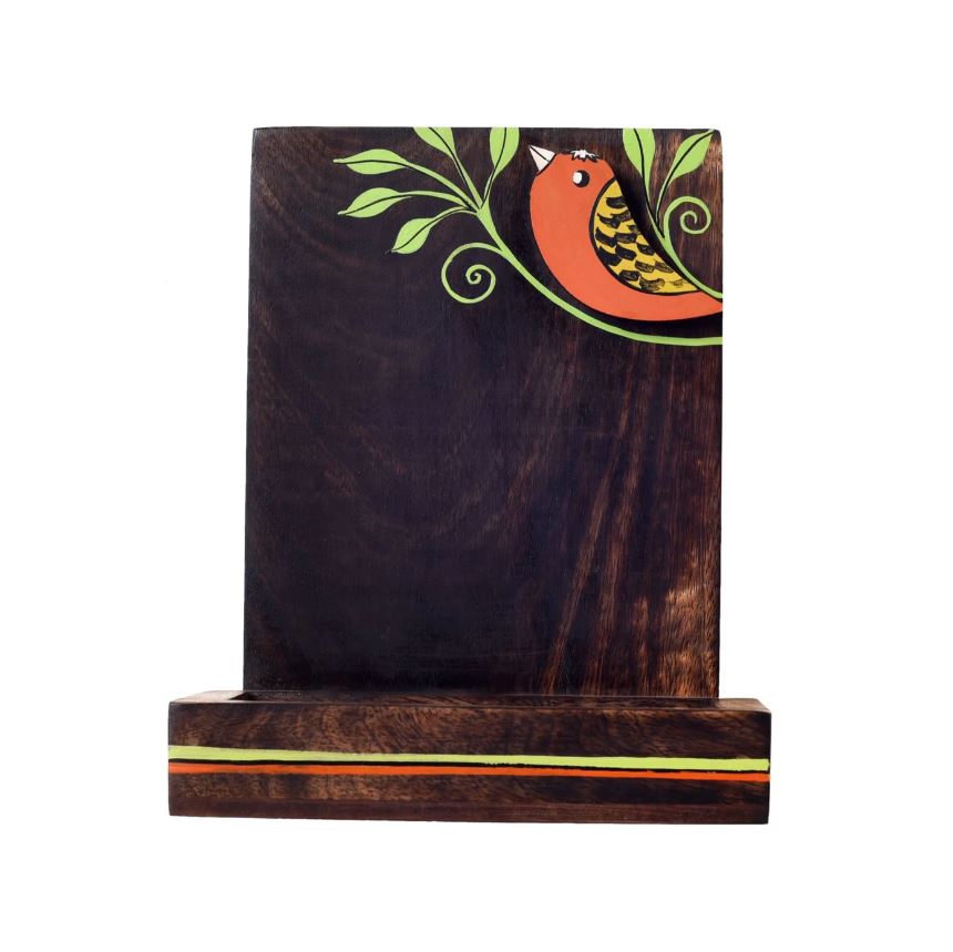 Wall Shelf Wooden With Bird Hand Painting To Showcase Artifacts By Tamrapatra